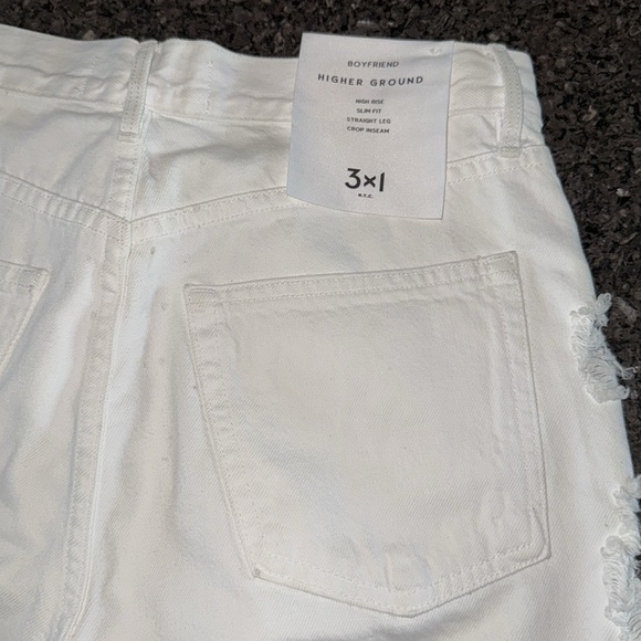 NWT 3 x 1 White Boyfriend Higher Ground Ripped Crop Jeans - Picture 8 of 12